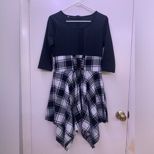 GothBB Quarter Sleeve Lace Up Waist Asymmetrical Plaid Dress